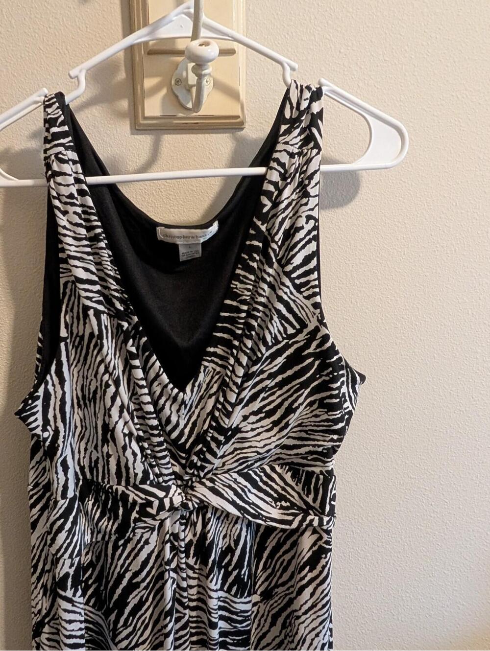 Women's V NeckMaxi Dress Sz Large Zebra Print Black White EUC Y2K Animal Print